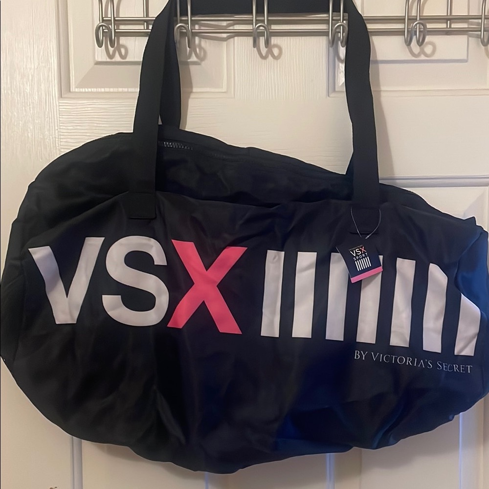 Victoria's Secret Black and Pink Travel Bag with Bold VSX Design